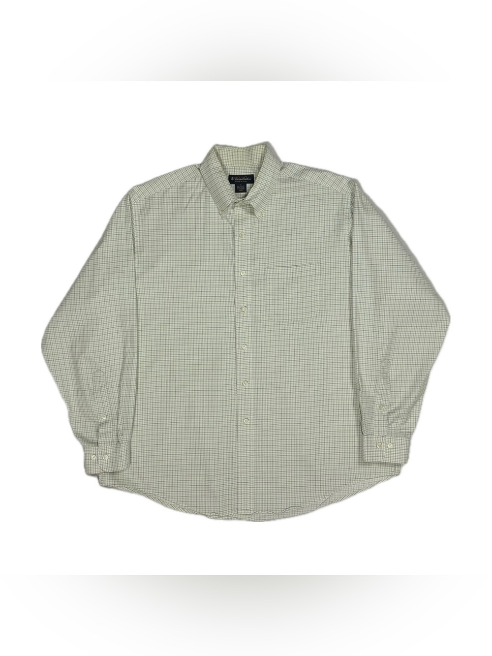Brooks Brothers Italy Woven USA Made Off White Green Check Plaid Shirt Men XL